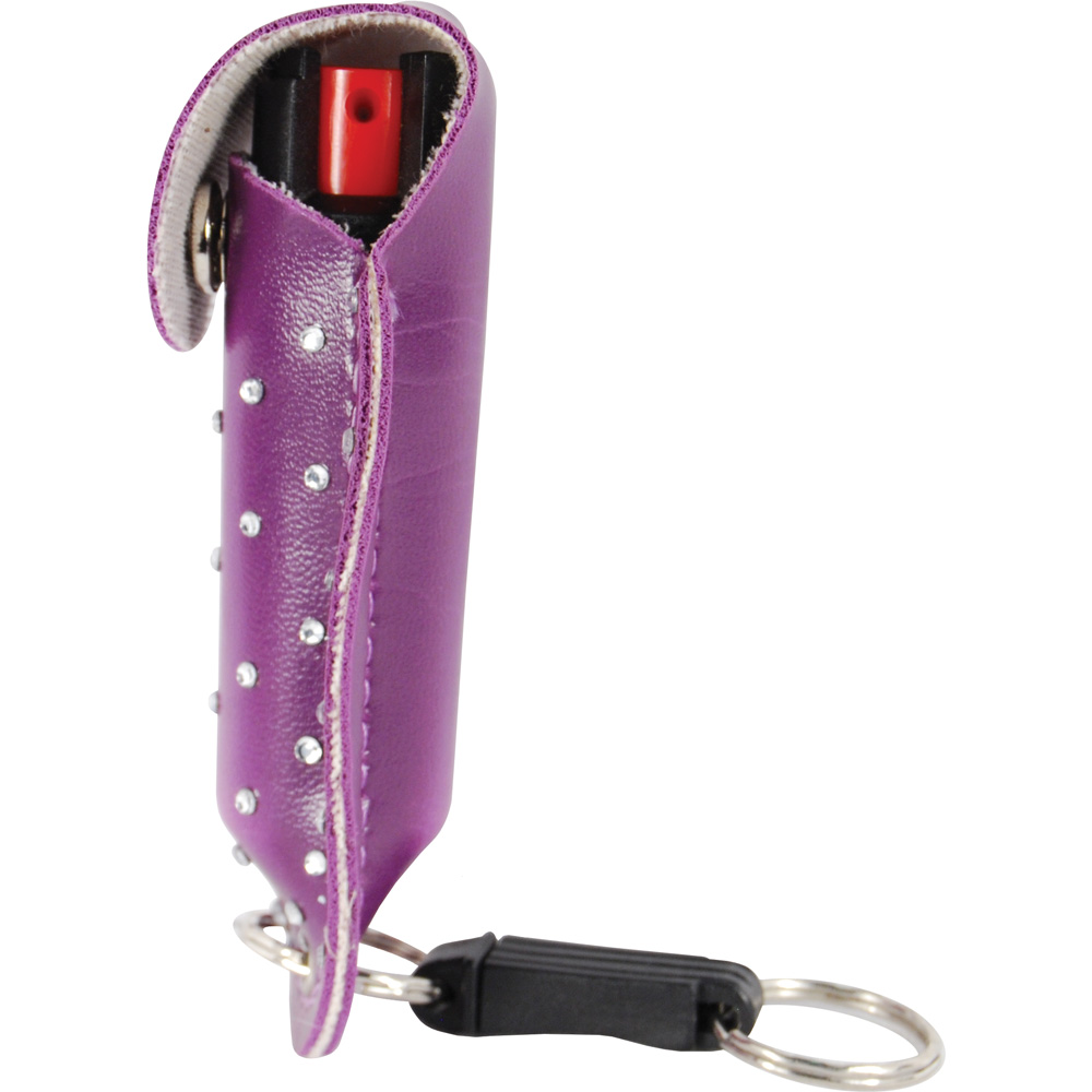 Wildfire 1.4% MC 1/2 oz with rhinestone leatherette holster purple and quick release keychain view 7